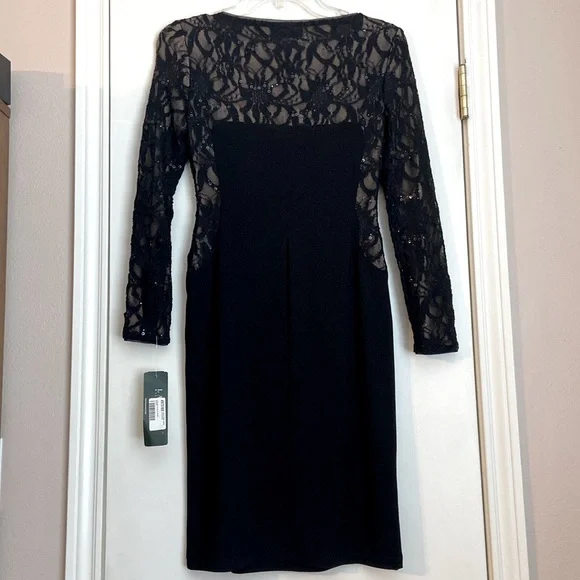 Ralph Lauren Black & Tan Lace Long Sleeved Dress - Picture 3 of 5